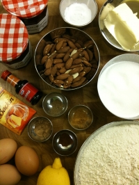 Ingredients for Spiced Almond and Strawberry Jam Tart